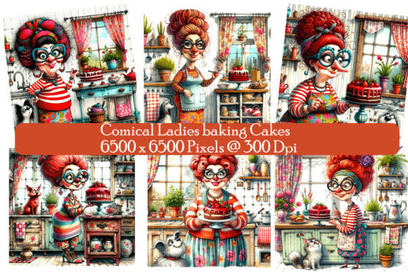 Download Comical Ladies Baking Cakes - Premium Resources